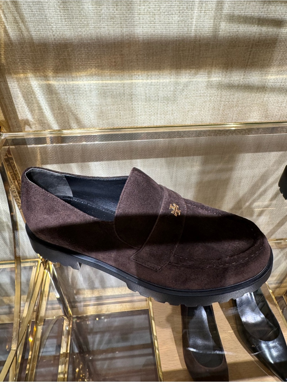 Tory Burch Everly Platform Chunky Loafer Shoe- Brown Suede